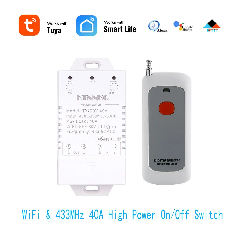 WiFi&433Mhz High Power Wireless Remote Control Switch AC90-250V 40A 100M For Factory Farm Office Exhaust Fan Pump Ceiling Lamp
WiFi&433Mhz High Power Wireless Remote Control Switch AC90-250V 40A 100M For Factory Farm Office Exhaust Fan Pump Ceiling Lamp