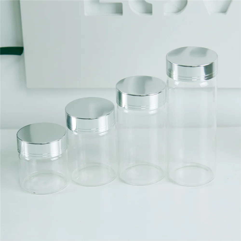 6Pcs Hyaline Glass Bottles Empty 50ml 80ml 100ml 150ml Process Jar Silver Tangent of Spiral Plastic Lid Fashion Design Vials
6Pcs Hyaline Glass Bottles Empty 50ml 80ml 100ml 150ml Process Jar Silver Tangent of Spiral Plastic Lid Fashion Design Vials
