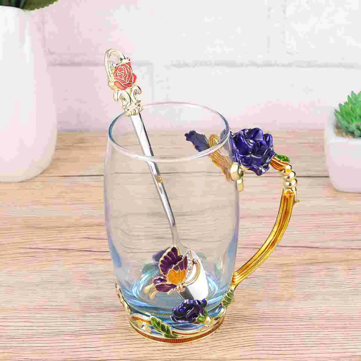 Colorful Enamel Water Glass Flower Tea Cup Rose Decoration Coffee Mug with Handle and Spoon (High Cup Blue)(Random Spoon Color)
Colorful Enamel Water Glass Flower Tea Cup Rose Decoration Coffee Mug with Handle and Spoon (High Cup Blue)(Random Spoon Color)