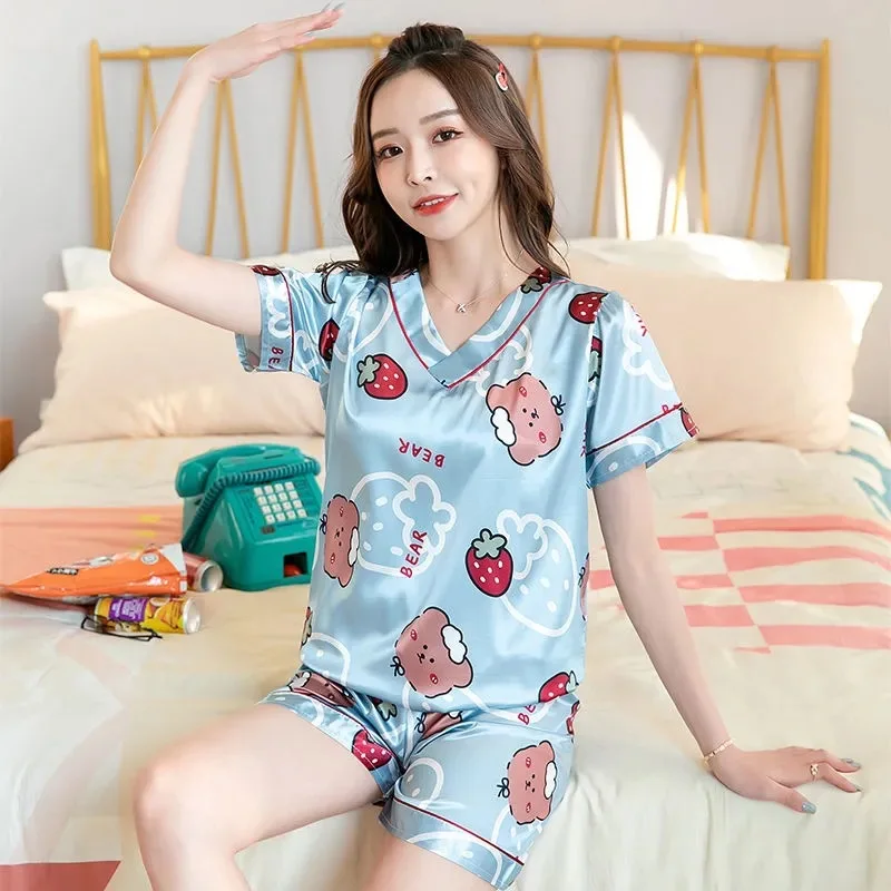 Pajama Set Net Red Hot Style Sleepwear Ice Silk Short-sleeved Cartoon V-neck Silk Home Clothes Sleep Tops Pajama Set Sleepwear
Pajama Set Net Red Hot Style Sleepwear Ice Silk Short-sleeved Cartoon V-neck Silk Home Clothes Sleep Tops Pajama Set Sleepwear