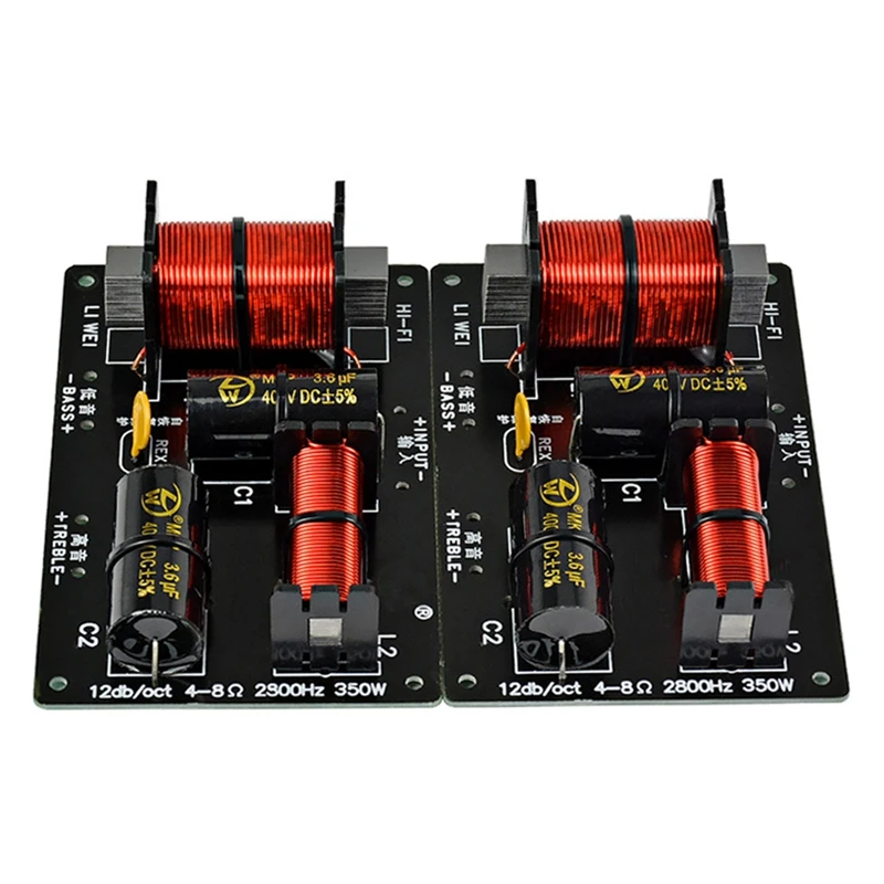 2Pcs 350W 2 Ways Crossover Audio Board Tweeter Bass Speaker Frequency Divider For 4-8Ohm DIY Speaker Filter 2800HZ
2Pcs 350W 2 Ways Crossover Audio Board Tweeter Bass Speaker Frequency Divider For 4-8Ohm DIY Speaker Filter 2800HZ