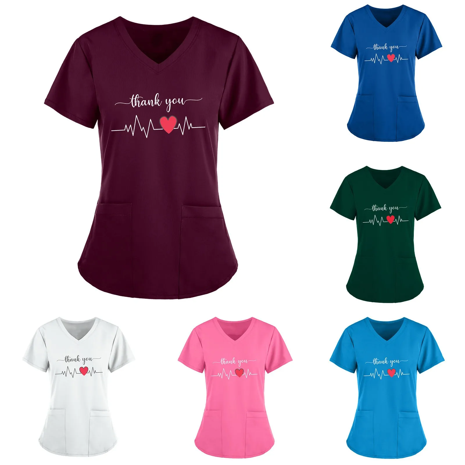 Nurse Uniform Women Short Sleeve V-neck Tops Nurse Accessories Working Plue Size Solid Color Pocket Blouse uniforme enfermera
Nurse Uniform Women Short Sleeve V-neck Tops Nurse Accessories Working Plue Size Solid Color Pocket Blouse uniforme enfermera