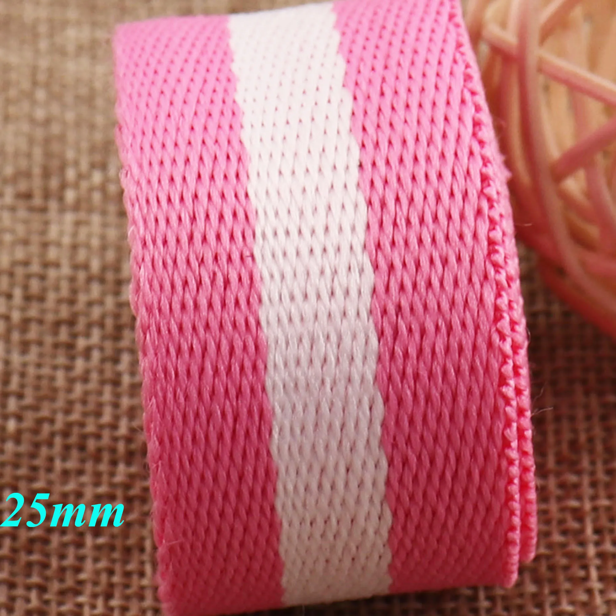

25mm Pink White Striped Cotton Webbing Key Fobs Bag Belts Purse Straps Belt Strap Handle Belting purse strap Webbing 1"