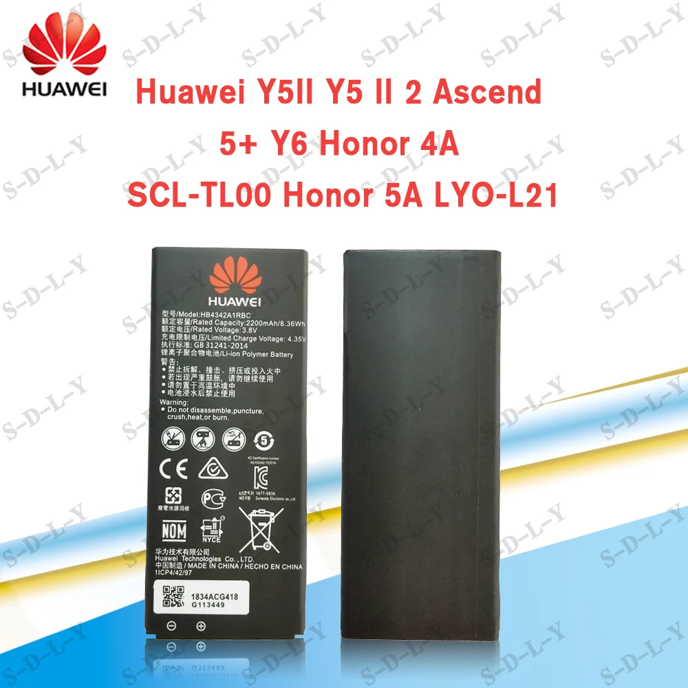 Оригинальный аккумулятор HB4342A1RBC для Huawei Y5II Y5 II 2 Ascend 5 + Y6 Honor 4A SCL-TL00 Honor 5A LYO-L21 2200 мАч
Оригинальный аккумулятор HB4342A1RBC для Huawei Y5II Y5 II 2 Ascend 5 + Y6 Honor 4A SCL-TL00 Honor 5A LYO-L21 2200 мАч
