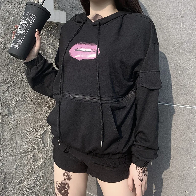 Goth Harajuku Punk Fun Print Black Hoodies Gothic Streetwear Long Sleeve Zip Patchwork Hoodies Women Chic Autumn Winter Top
Goth Harajuku Punk Fun Print Black Hoodies Gothic Streetwear Long Sleeve Zip Patchwork Hoodies Women Chic Autumn Winter Top