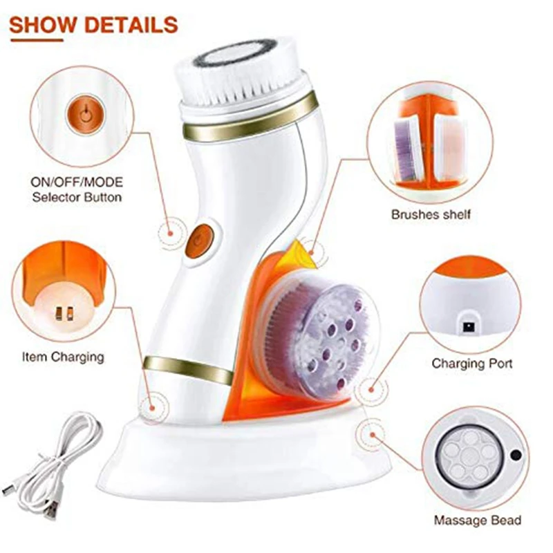 Facial Cleansing Brush Set- Rechargeable Electric Rotating Face Brush for Exfoliating and Masking
Facial Cleansing Brush Set- Rechargeable Electric Rotating Face Brush for Exfoliating and Masking
