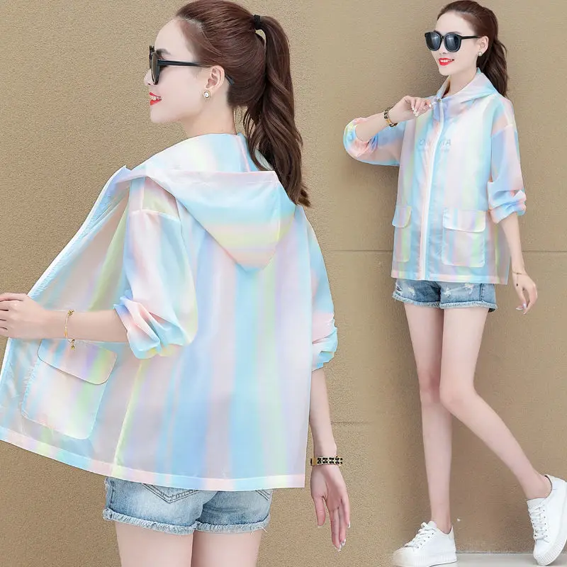 Women Fashion Sun Protection Clothing Jacket Thin Long Sleeve Loose Jackets Rainbow Color Hooded Outdoor Coats Y347
Women Fashion Sun Protection Clothing Jacket Thin Long Sleeve Loose Jackets Rainbow Color Hooded Outdoor Coats Y347