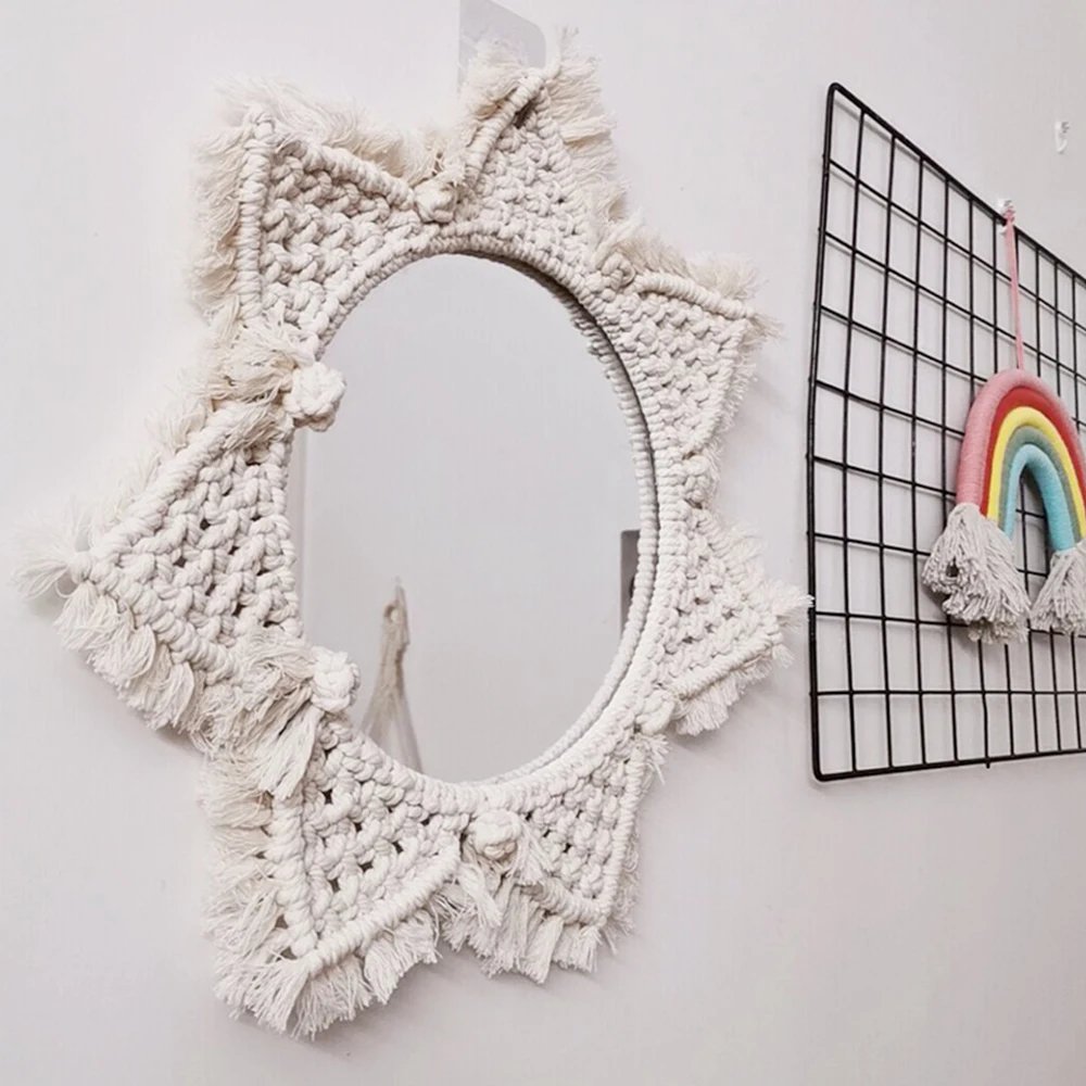 Macrame Mirror Handmade Tapestry Rope Weaving Process Makeup Mirror Lighted Compact Home Bedroom Decorative Wall Mirrors
Macrame Mirror Handmade Tapestry Rope Weaving Process Makeup Mirror Lighted Compact Home Bedroom Decorative Wall Mirrors