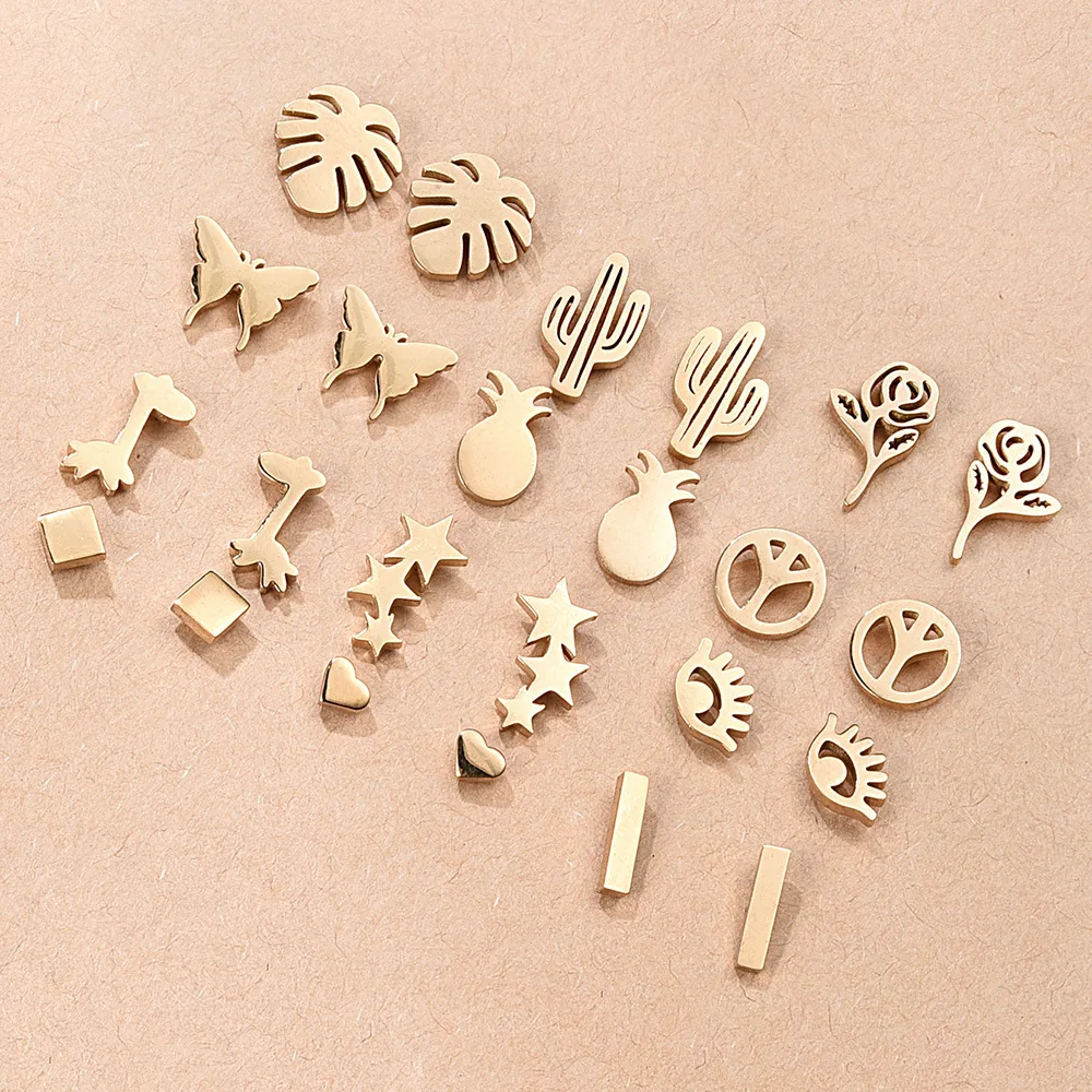 24 PCS/Set Minimalist Stainless Steel Butterfly Heart Stud Earrings For Women Small Gold Leaves Evil Eye Wedding Jewelry Bijoux
24 PCS/Set Minimalist Stainless Steel Butterfly Heart Stud Earrings For Women Small Gold Leaves Evil Eye Wedding Jewelry Bijoux