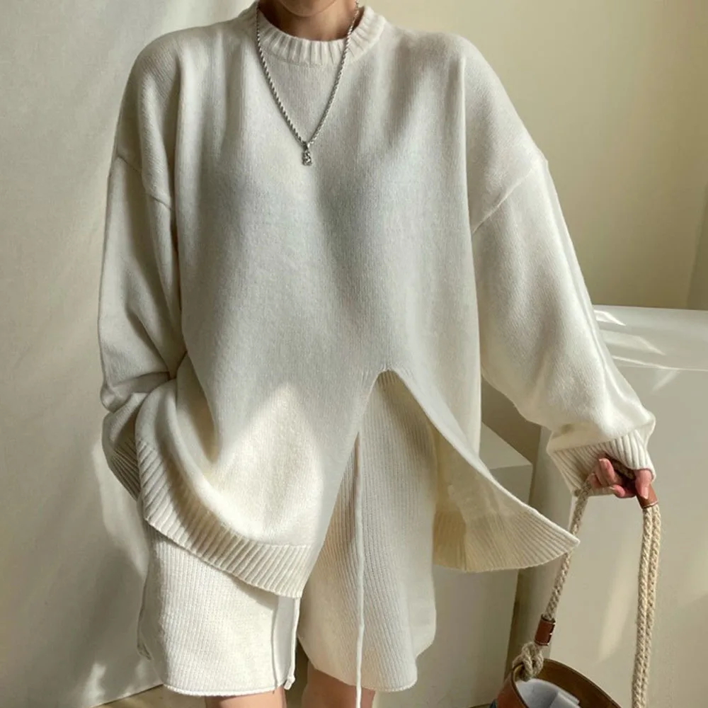 Женский трикотажный костюм, однотонный комплект из двух предметов с разрезом, круглым вырезом и длинным рукавом, Осень-зима 2021
Женский трикотажный костюм, однотонный комплект из двух предметов с разрезом, круглым вырезом и длинным рукавом, Осень-зима 2021