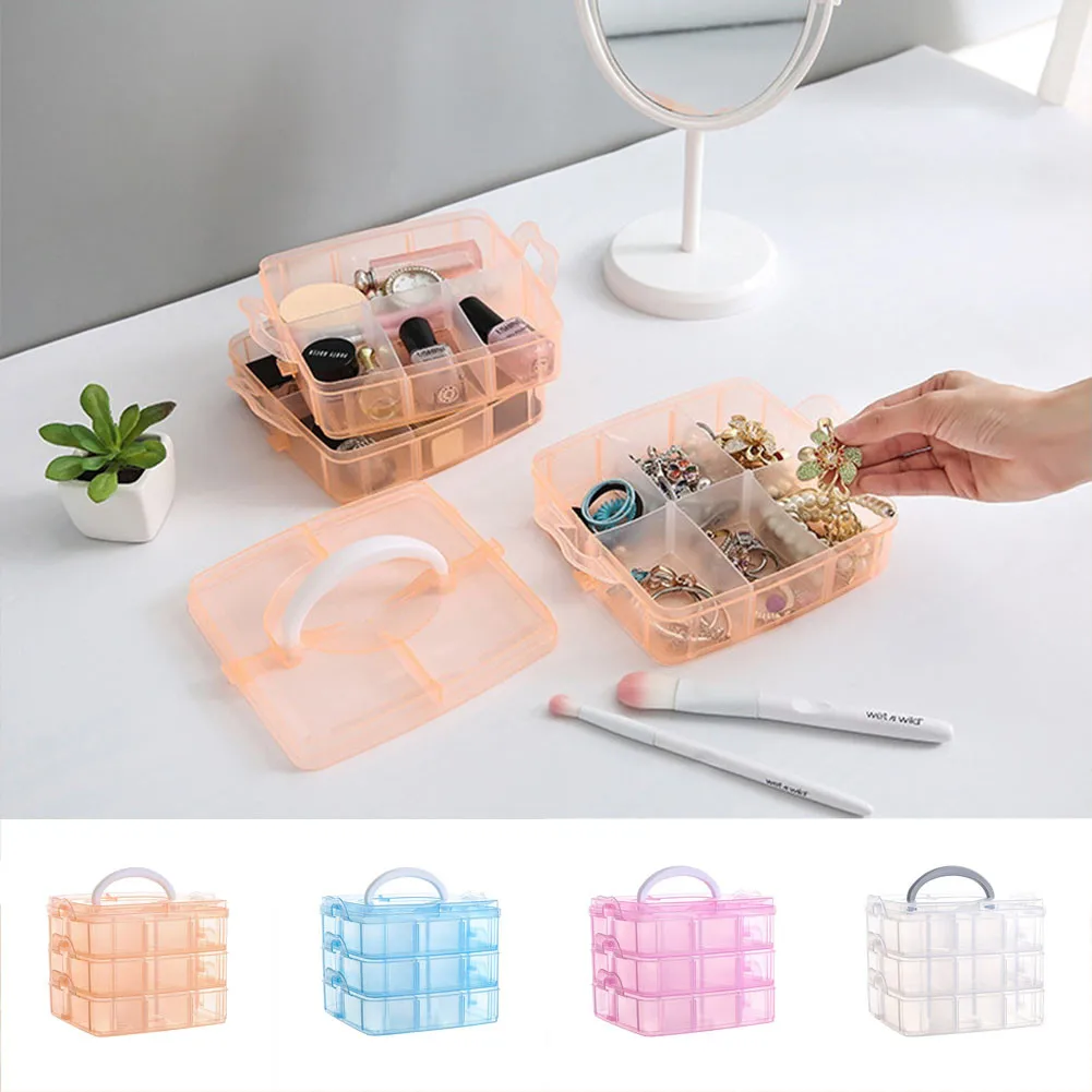 

3 Layers 18 Compartments Clear Storage Box Container Jewelry Bead Organizer Case Rangement Plastic Organizer Girl Storage Box