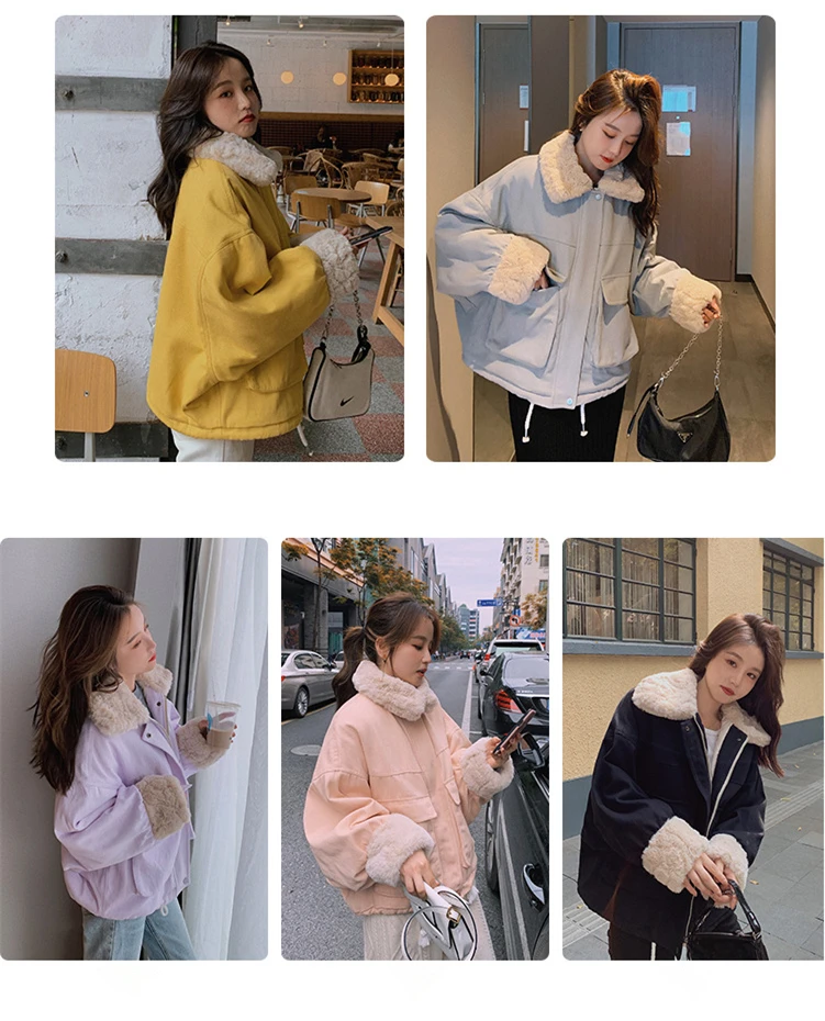 Fashion Lamb Wool Jacket Korean Style Loose Casual Cotton Clothing Female Short Coat Autumn Winter Warm Women Casual Woolen Coat
Fashion Lamb Wool Jacket Korean Style Loose Casual Cotton Clothing Female Short Coat Autumn Winter Warm Women Casual Woolen Coat