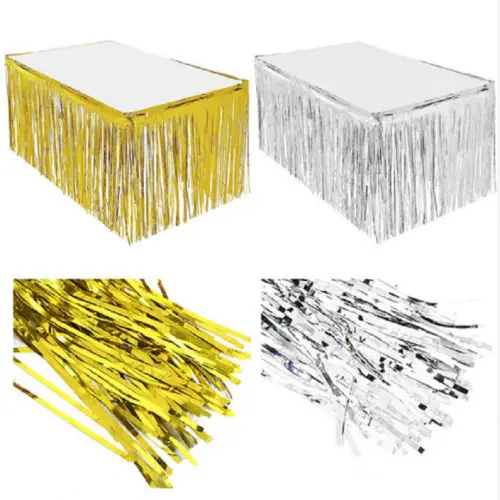 

274 x 74CM Tableware Wedding Decoration Party Metallic Fringe Table Skirt Foil Tinsel Many Tulle Tutu Baby Shower Party Table