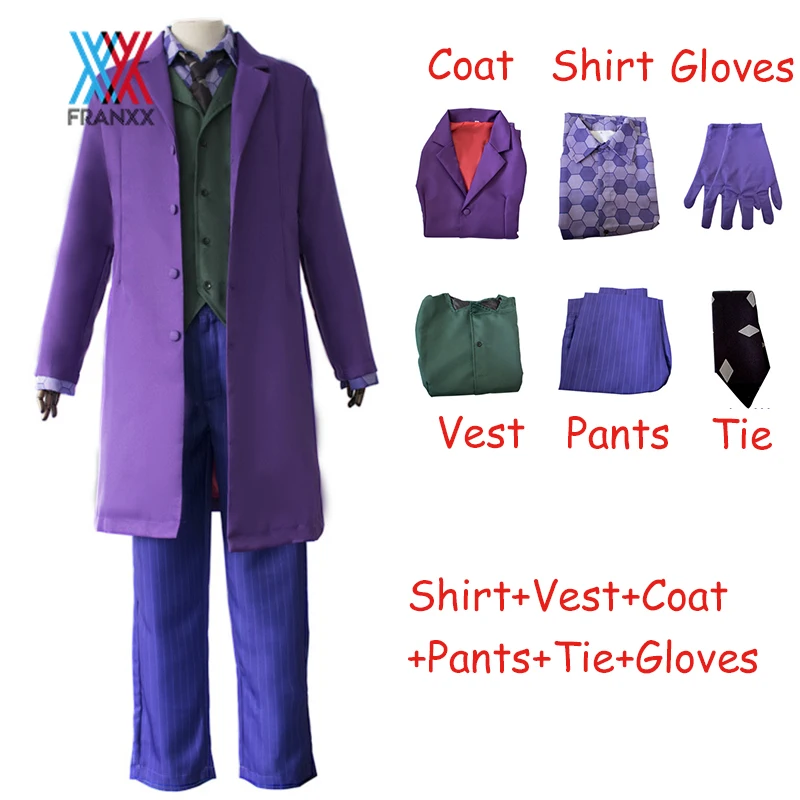 The Dark Knight Joker Cosplay Costume Arthur Fleck Purple Red T-Shirt Pants Vest Uniform Full Set Outfits Men's Halloween
The Dark Knight Joker Cosplay Costume Arthur Fleck Purple Red T-Shirt Pants Vest Uniform Full Set Outfits Men's Halloween