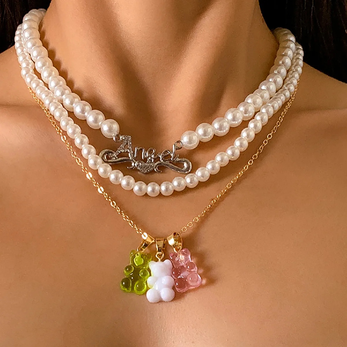 Fine Imitation Pearl Multilayer Chain Choker Necklaces Temperament Jewelry Geometric Small Bear Letter Pendant For Women Colares
Fine Imitation Pearl Multilayer Chain Choker Necklaces Temperament Jewelry Geometric Small Bear Letter Pendant For Women Colares