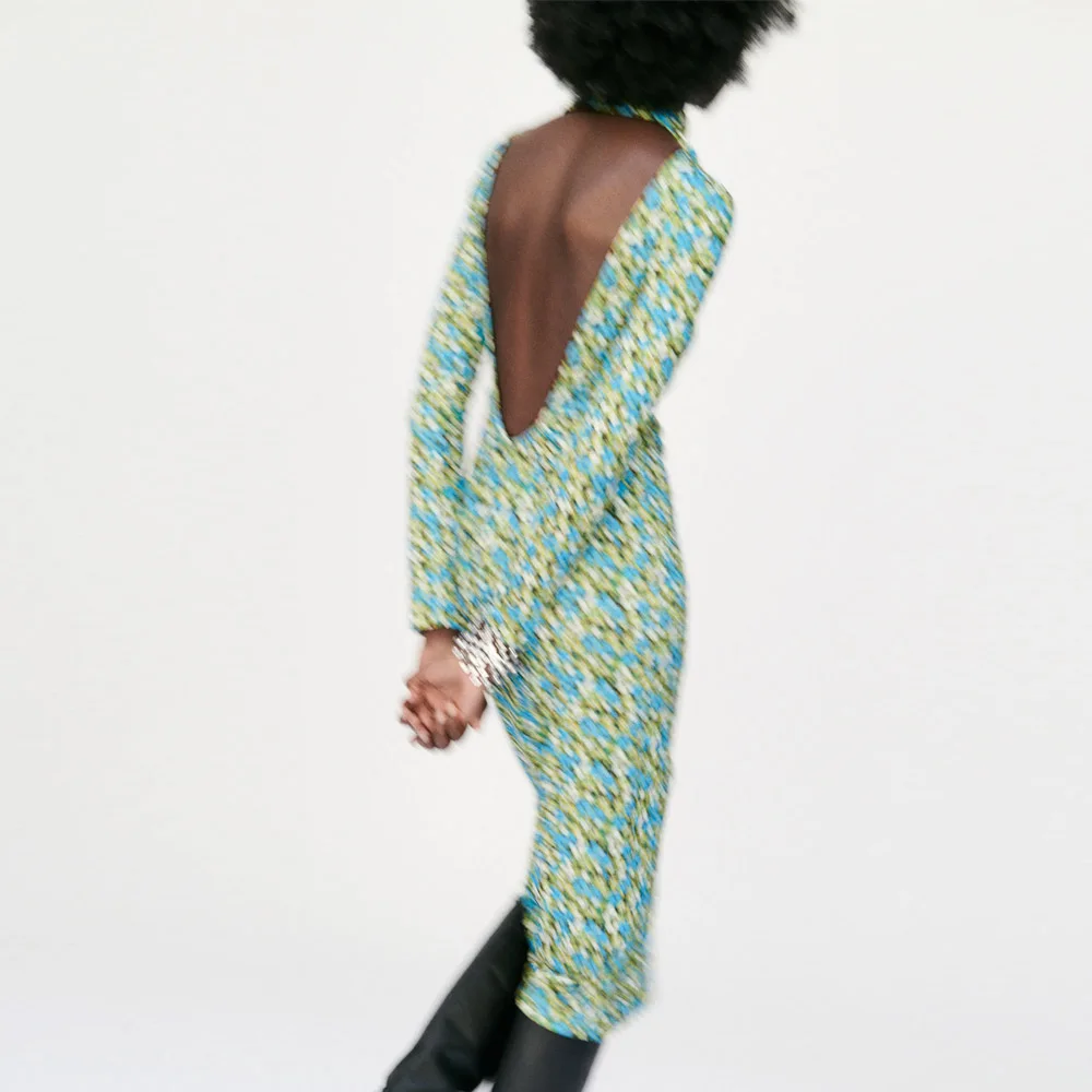 Za Floral Dress 2021 Women Green High Neck Long Sleeve Dresses Autumn Sexy Backless Midi Club Party Dress Vintage Outfit
Za Floral Dress 2021 Women Green High Neck Long Sleeve Dresses Autumn Sexy Backless Midi Club Party Dress Vintage Outfit