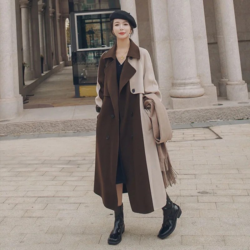 Cotday Fashion Patchwork Temperament Brown 2021 New Double Breasted Belt Women Turn-down Collar Long Loose Woolen Blend Coat
Cotday Fashion Patchwork Temperament Brown 2021 New Double Breasted Belt Women Turn-down Collar Long Loose Woolen Blend Coat