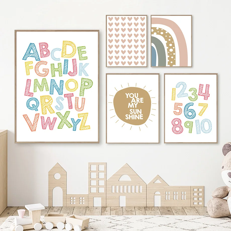 Colorful Number Alphabet Sun Rainbow Nordic Canvas Painting Posters and Prints Canvas Wall Art Pictures Nursery for Baby Bedroom
Colorful Number Alphabet Sun Rainbow Nordic Canvas Painting Posters and Prints Canvas Wall Art Pictures Nursery for Baby Bedroom