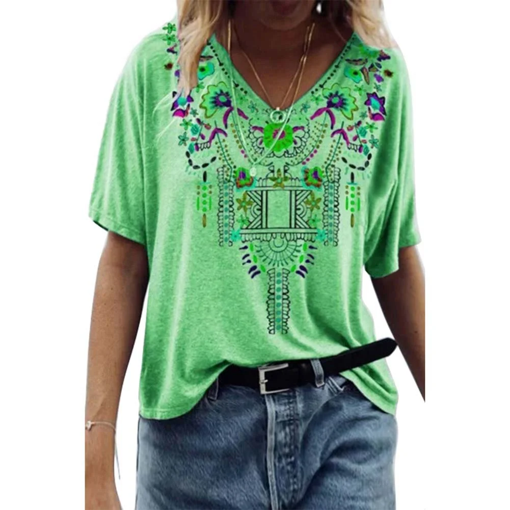 Women's Short Sleeve T-shirt Summer Fashion Casual Loose Print V-neck Pullover Top Female Plus Size Tees Flowers Ladies T Shirt
Women's Short Sleeve T-shirt Summer Fashion Casual Loose Print V-neck Pullover Top Female Plus Size Tees Flowers Ladies T Shirt
