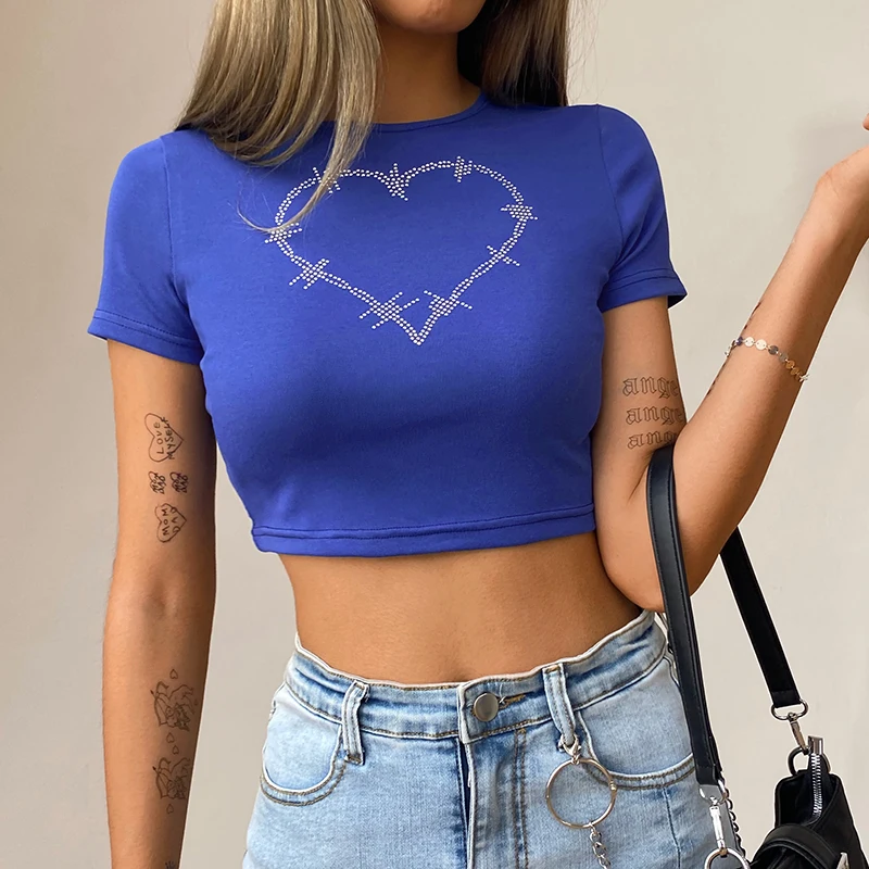 Diamond Heart Pattern Y2K Crop Tops For Girls Female T-Shirts With Short Sleeve 2021New Summer Kawaii O-Neck Casual Tee Shirt 
Diamond Heart Pattern Y2K Crop Tops For Girls Female T-Shirts With Short Sleeve 2021New Summer Kawaii O-Neck Casual Tee Shirt