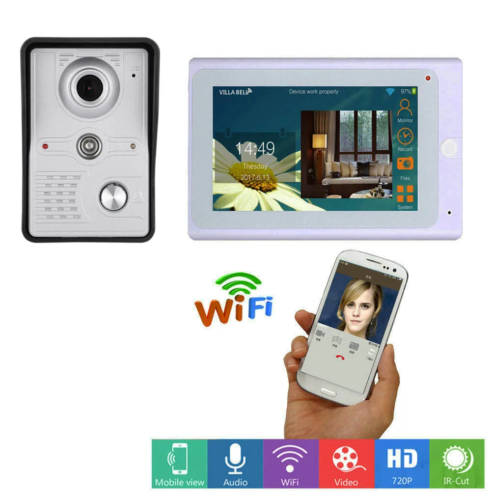 Видеодомофон с 7 дюймовым беспроводным Wi Fi 1x1200TVL проводной дверной звонок камера