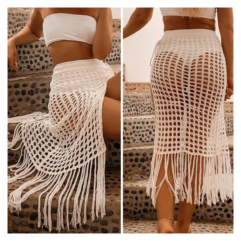 2021 Summer Womens Beach Solid Color Sexy See-through Openwork Knitted Skirt With Slits And Fringed Long Skirt
2021 Summer Womens Beach Solid Color Sexy See-through Openwork Knitted Skirt With Slits And Fringed Long Skirt