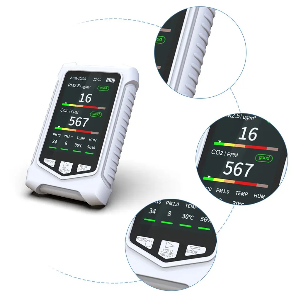 CO2 Sensor Meter Carbon Dioxide Detector Gas Analyzer Air Quality Temperature Humidity Meter PM2.5 PM10 Detector
CO2 Sensor Meter Carbon Dioxide Detector Gas Analyzer Air Quality Temperature Humidity Meter PM2.5 PM10 Detector