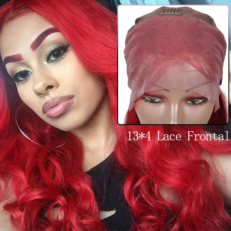 Color Red Lace Front Body Wave Wigs Brazilian Human Hair Pre Plucked 99J 13x4 Wig For Women Remy | Шиньоны и парики