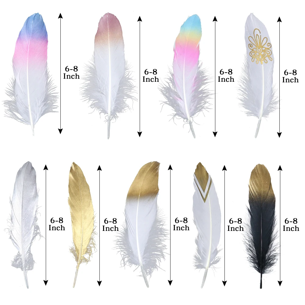 10pcs Gradient Rainbow Goose Feather Brush Gold Printing 15-20cm Goose Plumes DIY Crafts Jewelry Accessories Wedding Decorative 
10pcs Gradient Rainbow Goose Feather Brush Gold Printing 15-20cm Goose Plumes DIY Crafts Jewelry Accessories Wedding Decorative