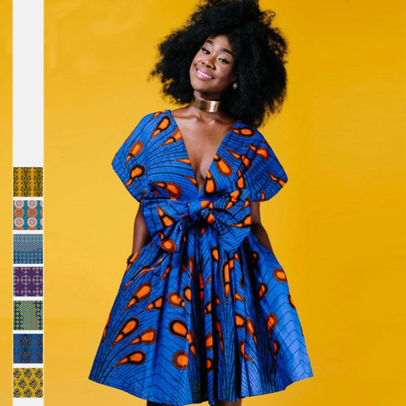 African style dashiki Printing Wears multi-way V-neck short Dress with Bandages and Pleats african clothes for women JQ-10021
African style dashiki Printing Wears multi-way V-neck short Dress with Bandages and Pleats african clothes for women JQ-10021