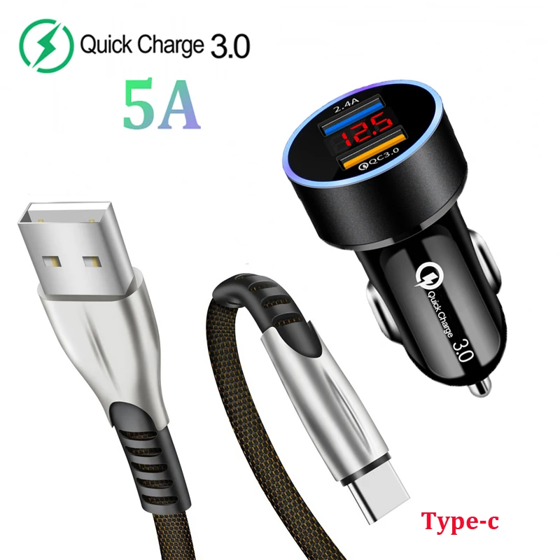 QC 3.0 Dual USB LED Car Charger Fast Charging Type-c USB Data Sync Cable For Samsung S20 S10 S9 S8 + Xiaomi 10 9 Pro Lite A2 A3
QC 3.0 Dual USB LED Car Charger Fast Charging Type-c USB Data Sync Cable For Samsung S20 S10 S9 S8 + Xiaomi 10 9 Pro Lite A2 A3