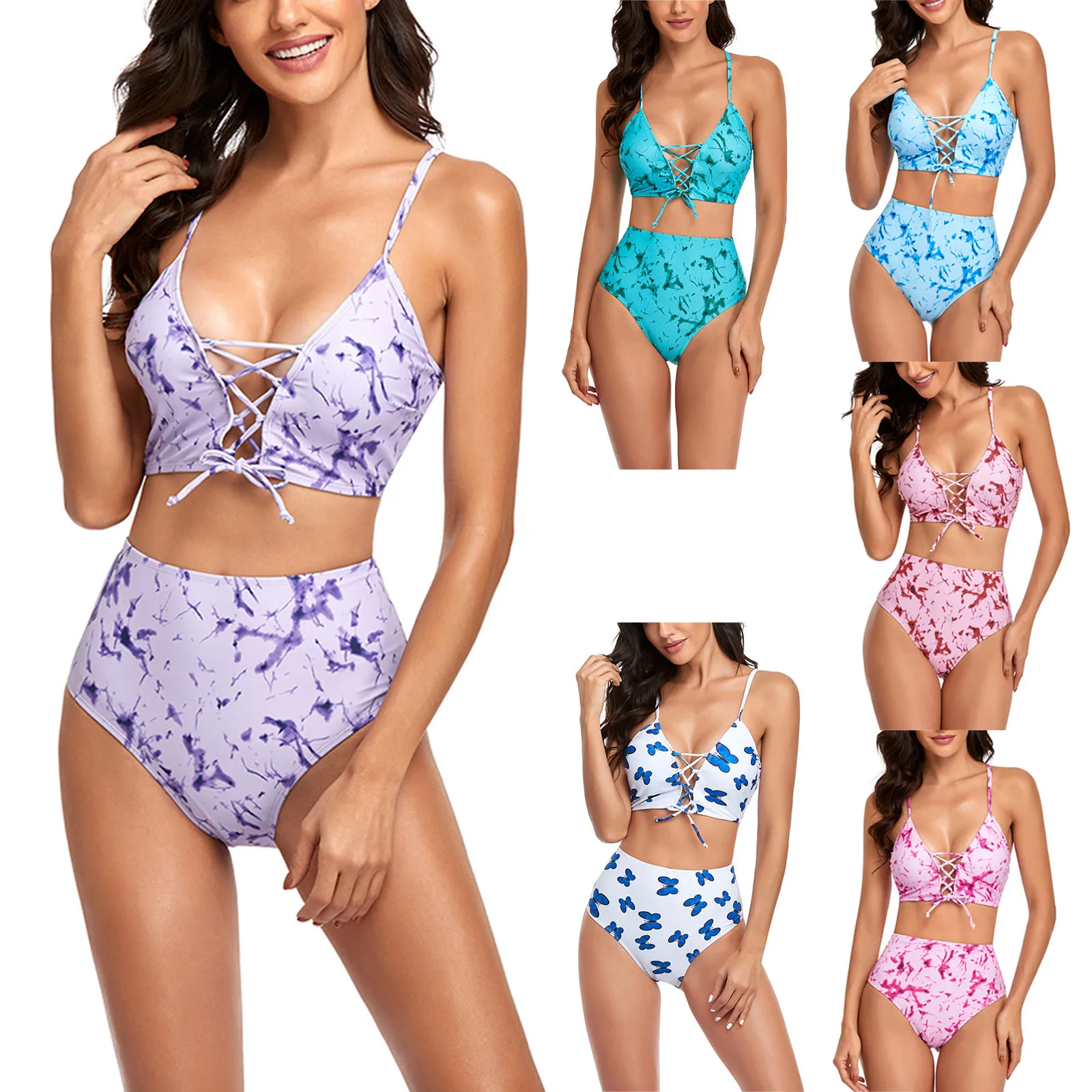 Women Two-piece Swimming Clothes Set Tie-dyed/ Butterfly Printed Pattern Tie Up Bikini Tops + Shorts
Women Two-piece Swimming Clothes Set Tie-dyed/ Butterfly Printed Pattern Tie Up Bikini Tops + Shorts
