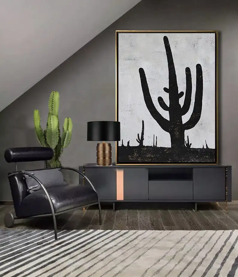 

Large Abstract Cactus Painting on Canvas Abstract Cactus Art Artwork Landscape Art Canvas Painting Modern Home Decor Wall Art