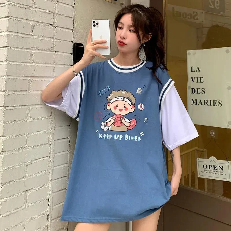Summer Basketball Clothes Fake Two-Piece Short-Sleeved T-Shirt Female Ins Trend New Harajuku Loose Anime Print Kawaii Bf Wind Th
Summer Basketball Clothes Fake Two-Piece Short-Sleeved T-Shirt Female Ins Trend New Harajuku Loose Anime Print Kawaii Bf Wind Th
