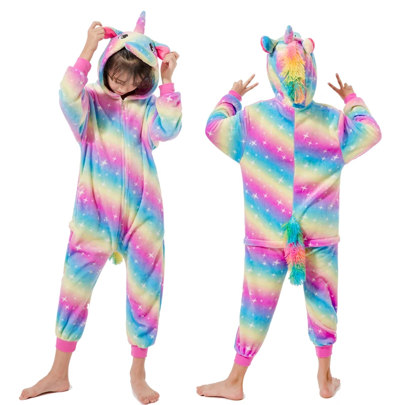 Новый единорог пижамы Onesie Детские кигуруми панда зимние теплые для детей
