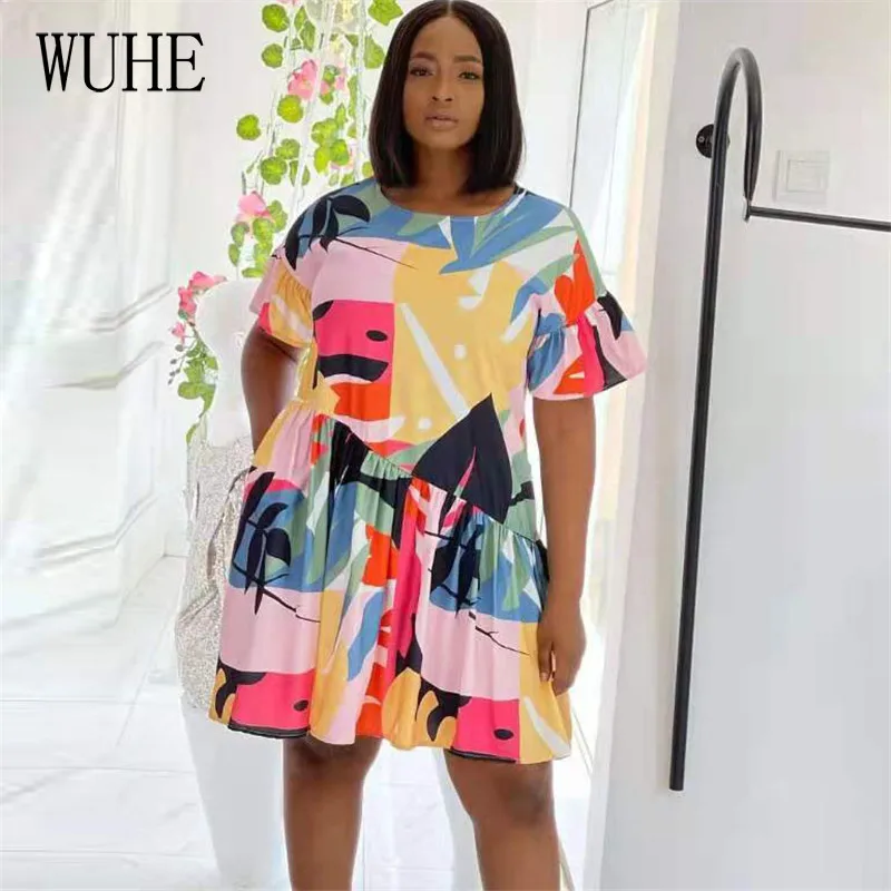 WUHE Colorful Print Mini Bodycon O Neck Sexy Short Sleeve Pleated Ruffle Loose Casual Party Club Elegant Women Summer Dresses 
WUHE Colorful Print Mini Bodycon O Neck Sexy Short Sleeve Pleated Ruffle Loose Casual Party Club Elegant Women Summer Dresses