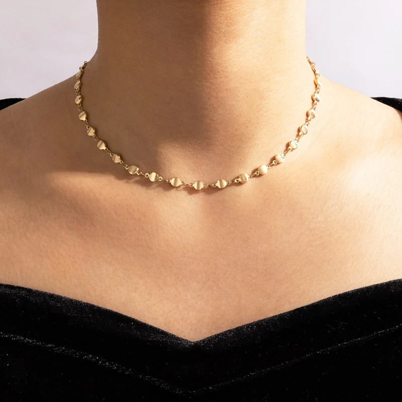 

Цепочка Tocona с простыми плоскими бусинами, ожерелье для женщин, золотистый цвет, сплав, металл, колье, Модная бижутерия для вечеринки, 17668