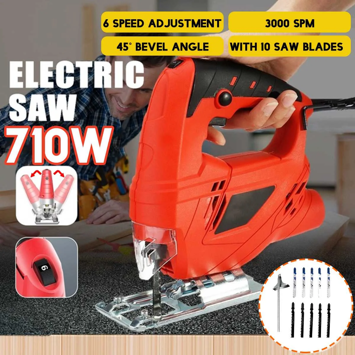 220V 710W Electric Jigsaw Wood Jig Reciprocating Saw Cutting Cutter Wood Working Power Tool Garden Tool With 10 Saw Blades
220V 710W Electric Jigsaw Wood Jig Reciprocating Saw Cutting Cutter Wood Working Power Tool Garden Tool With 10 Saw Blades