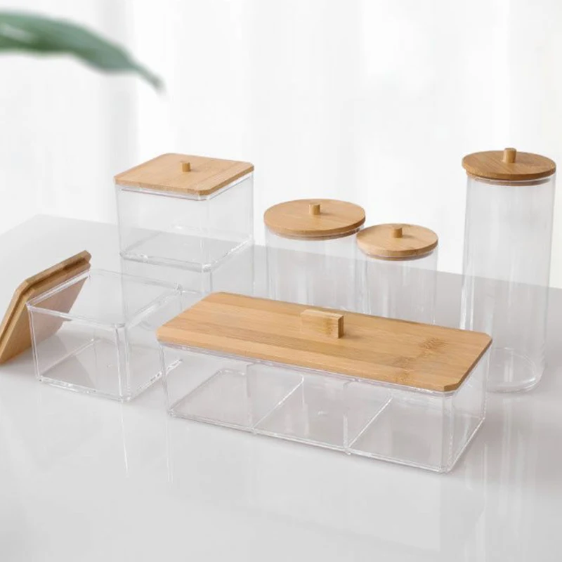 Makeup Cotton Pads Swab Storage Bin Cosmetics Organizer Box with Bamboo Cover Acrylic Cosmetic Storage Box Portable Container
Makeup Cotton Pads Swab Storage Bin Cosmetics Organizer Box with Bamboo Cover Acrylic Cosmetic Storage Box Portable Container