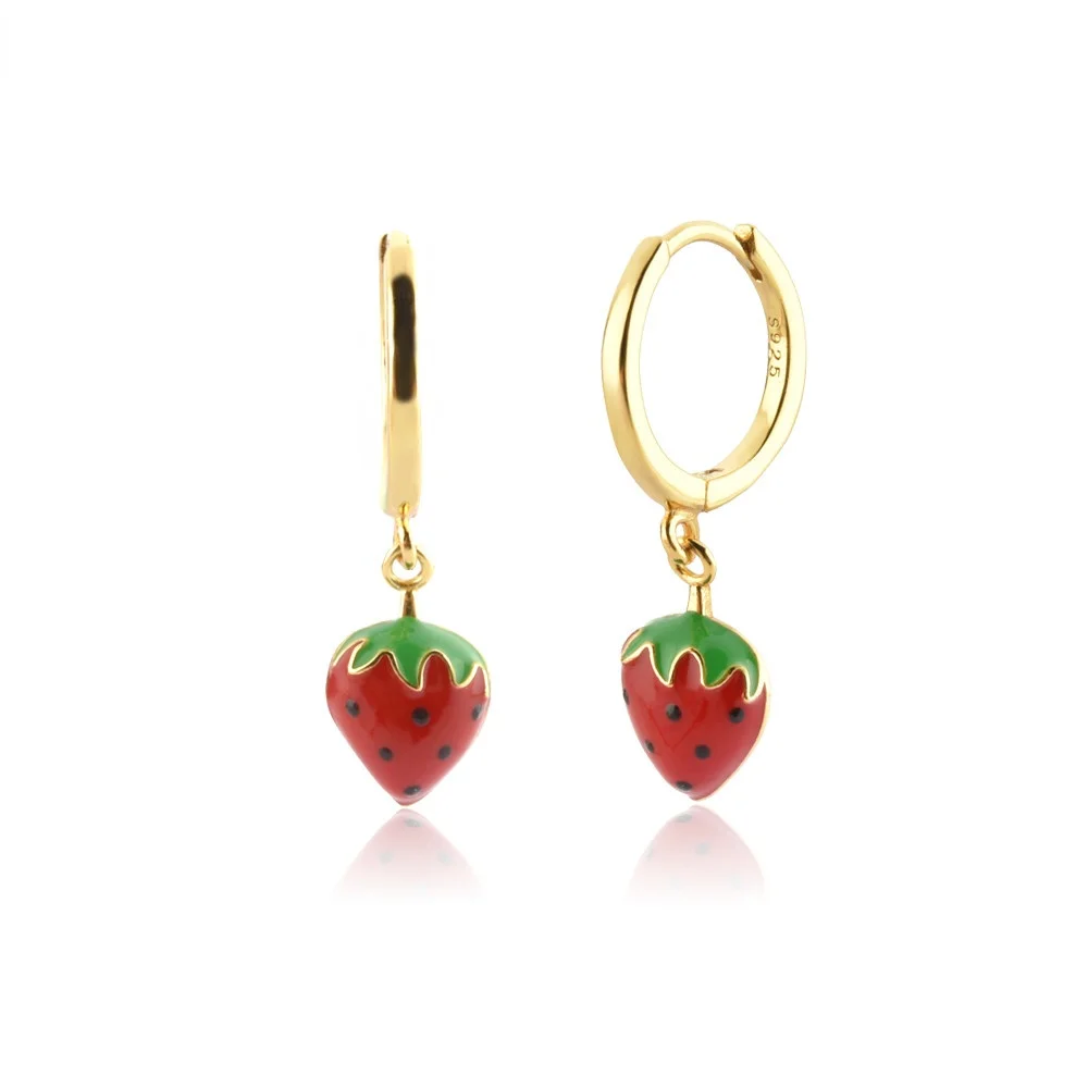 

Gold Fruits Aros Fresa Pendiente Clips Jewelry Loops Piercing For European Women Earring 925 sterling silver earrings