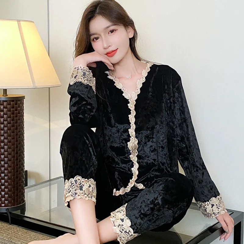 Pajamas Suit Velour 2PCS Shirt&Pants Lace Trim Nightwear Button Home Clothes Homewear Casual Pijamas Sets Winter Sleepwear
Pajamas Suit Velour 2PCS Shirt&Pants Lace Trim Nightwear Button Home Clothes Homewear Casual Pijamas Sets Winter Sleepwear