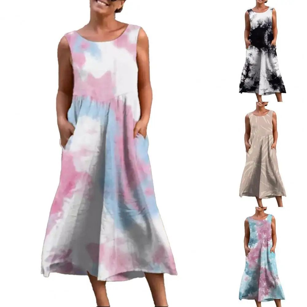 Summer Dress Stylish Tie Dye Printed Loose Large Hem Women Round Neck Sleeveless Midi Dress robe femme платье летнее женское2021
Summer Dress Stylish Tie Dye Printed Loose Large Hem Women Round Neck Sleeveless Midi Dress robe femme платье летнее женское2021