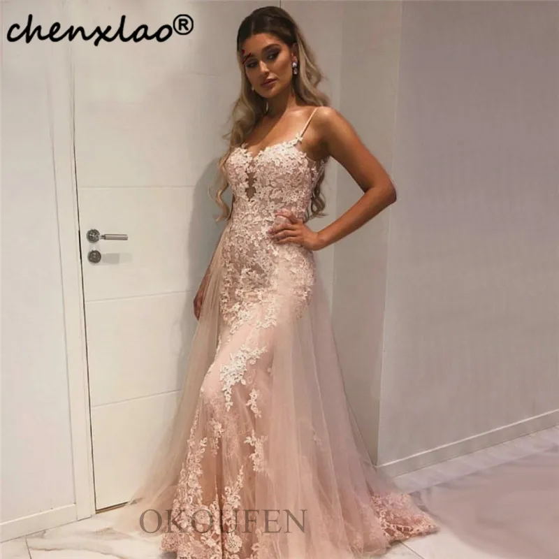 Detachable Skirt Mermaid Long Prom Dresses Fashion Spaghetti Strap Sheer Lace Appliques Women Formal Evening Dress Gown
Detachable Skirt Mermaid Long Prom Dresses Fashion Spaghetti Strap Sheer Lace Appliques Women Formal Evening Dress Gown