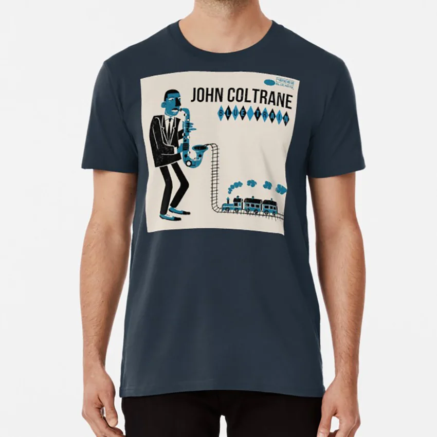 Jazz Coltrane синяя футболка с поездом синий поезд Джаз саксофон музыка джазовая