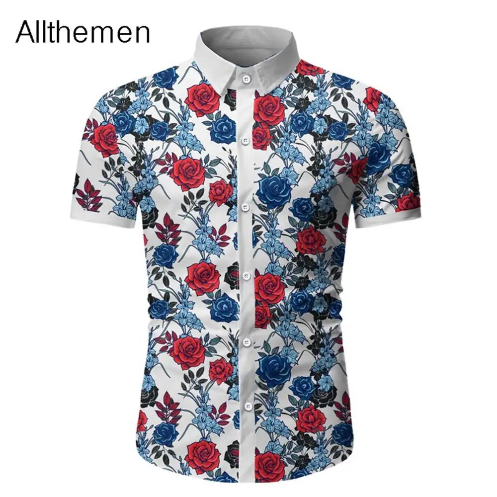 Летние мужские рубашки Allthemen с цветочным принтом повседневные мужская одежда