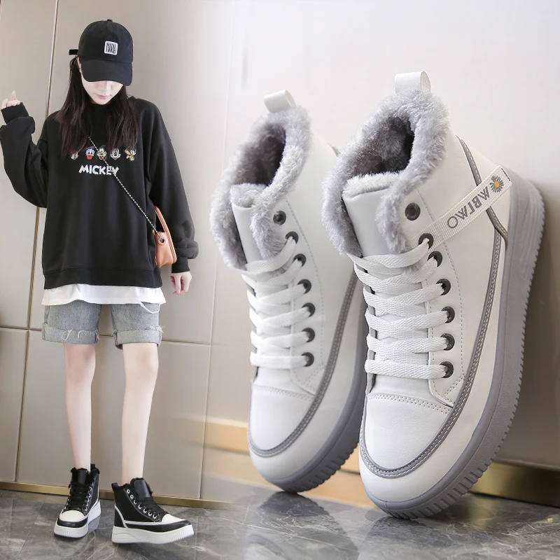 Женские кожаные кроссовки, повседневная обувь с высоким берцем, с вулканизированной подошвой, теплая плюшевая обувь на толстой подошве, зим... 
Женские кожаные кроссовки, повседневная обувь с высоким берцем, с вулканизированной подошвой, теплая плюшевая обувь на толстой подошве, зим...