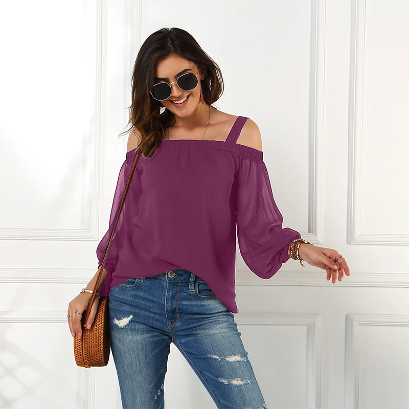 Chiffon Slash Neck Sling T Shirt Women Solid Color Temperament Casual Loose Office Long Sleeve Tops Female 2021
Chiffon Slash Neck Sling T Shirt Women Solid Color Temperament Casual Loose Office Long Sleeve Tops Female 2021
