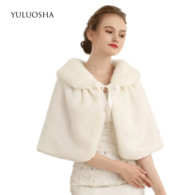 

YULUOSHA Winter Warm Wedding Bride Married Plush Shawl Bridesmaid Dress Imitation Rabbit Fur Shawl Wool Scarf Dress Shawl