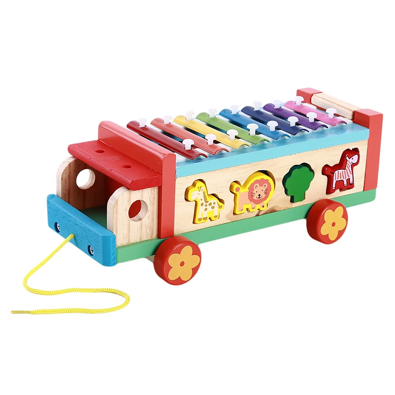 

Wooden Animal Cognitive Children Educational Toy Trailer Musical Instrument 8 Scales Hand Knocking Piano Musical Toys New