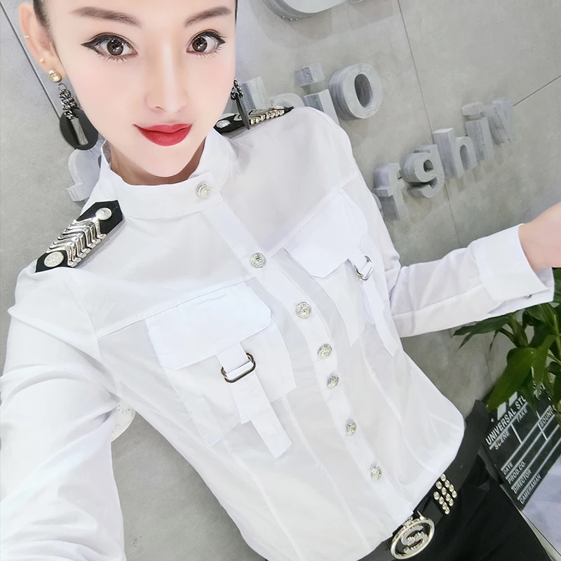 women long sleeves blouse autumn new Slim epaulettes personality stand collar top shirt plus size
women long sleeves blouse autumn new Slim epaulettes personality stand collar top shirt plus size